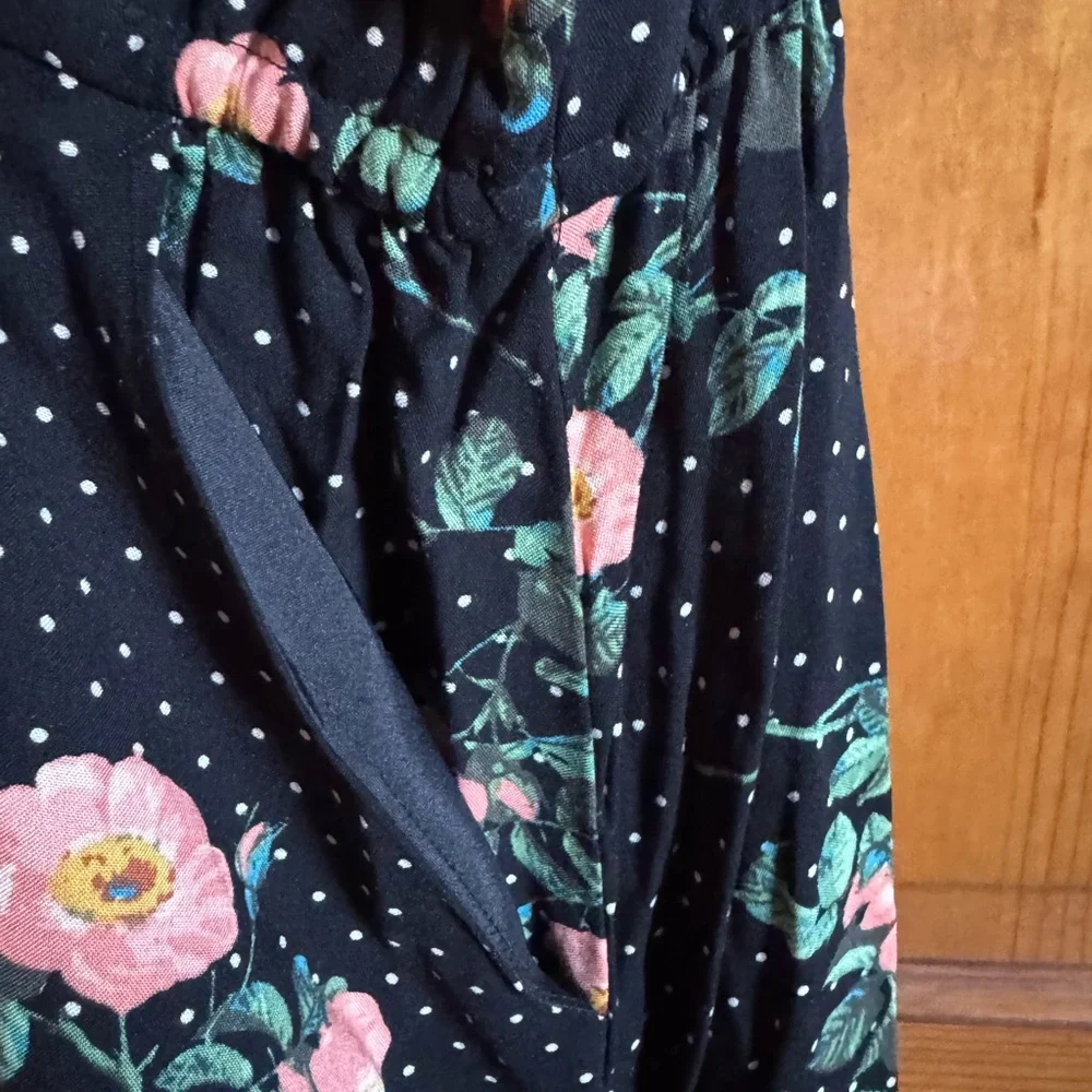 LC LAUREN CONRAD ~ Boho Horizons Black Floral Polka Dot ~ Drawstring Waist ~ XXL - Picture 8 of 9